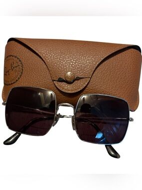 Ray-Ban Men’s Silver Square Metal Sunglasses with Brown Case - Dark Brown Lenses